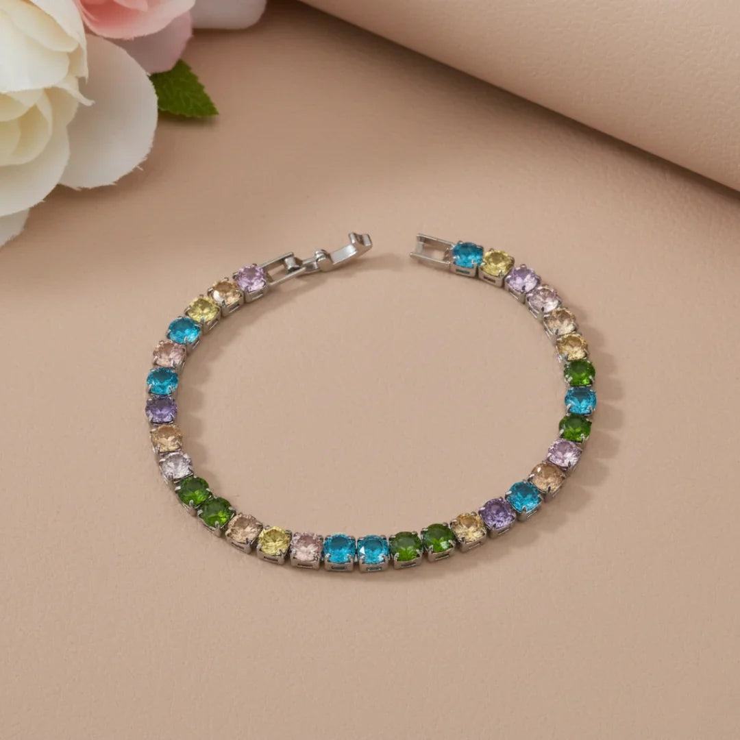 Women Bracelet Multicolour Big Diamond Tennis Silver jewellery - Finora Jewels
