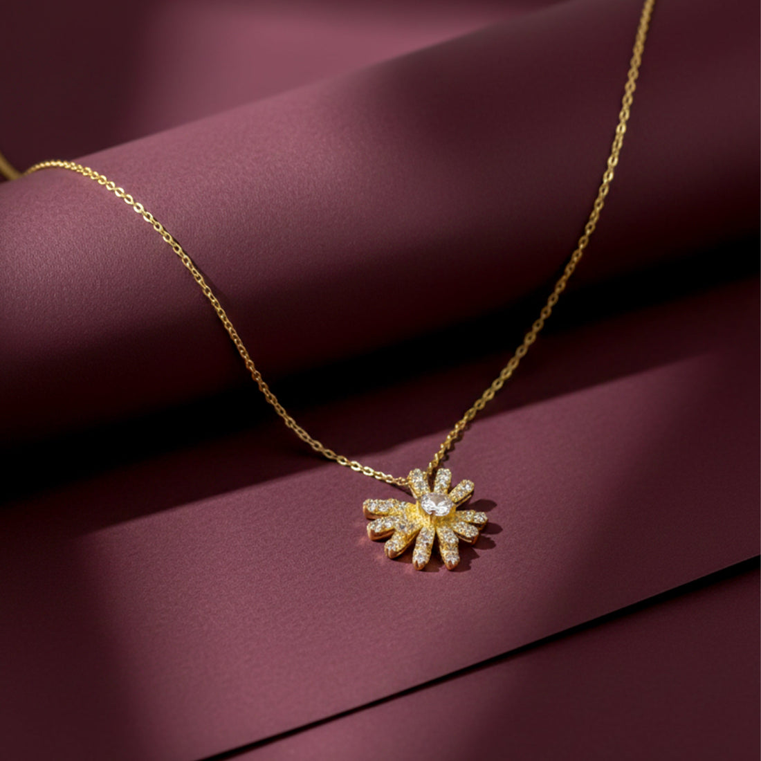 Gold Pavé Petal Sunburst Necklace for women - Finora Jewels