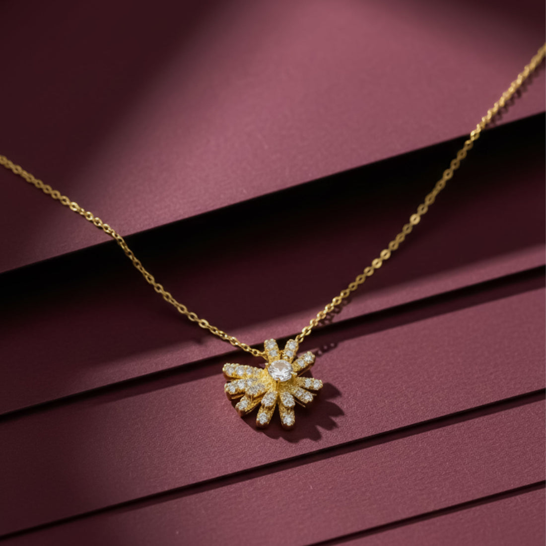Gold Pavé Petal Sunburst Necklace for women - Finora Jewels