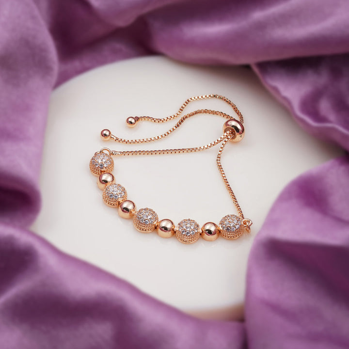 Crystal Pavé and Rose Gold Platedplatedplatedplatedspherical Bolo Bracelet