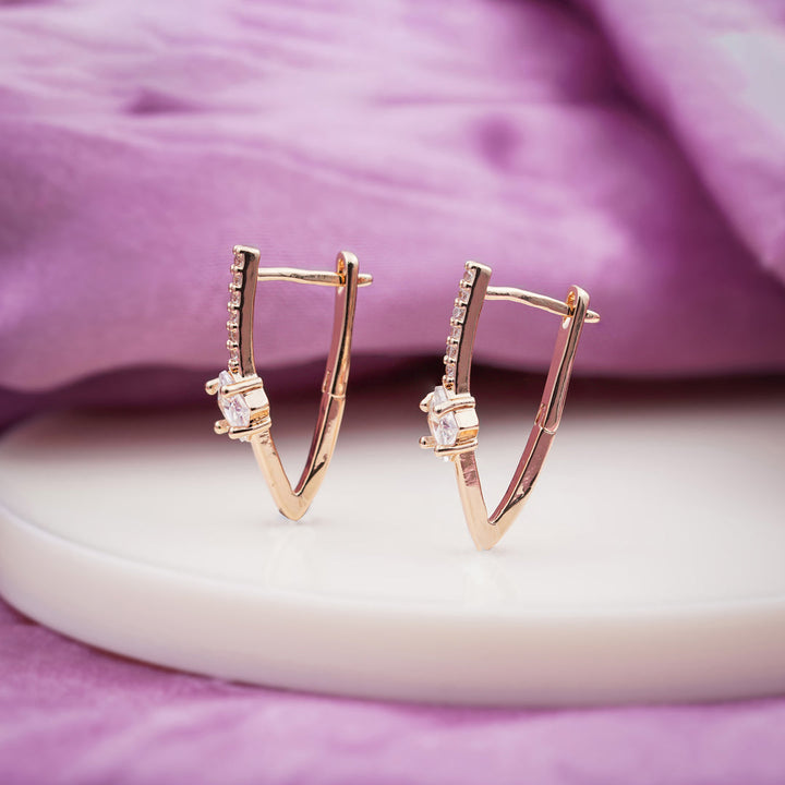 Contemporary V Shaped Crystal Hoop Earrings