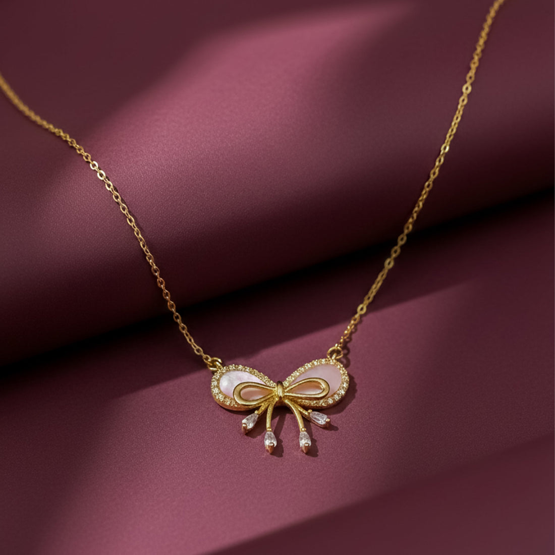 Gold Coquette Bow Necklace for women - Finora Jewels