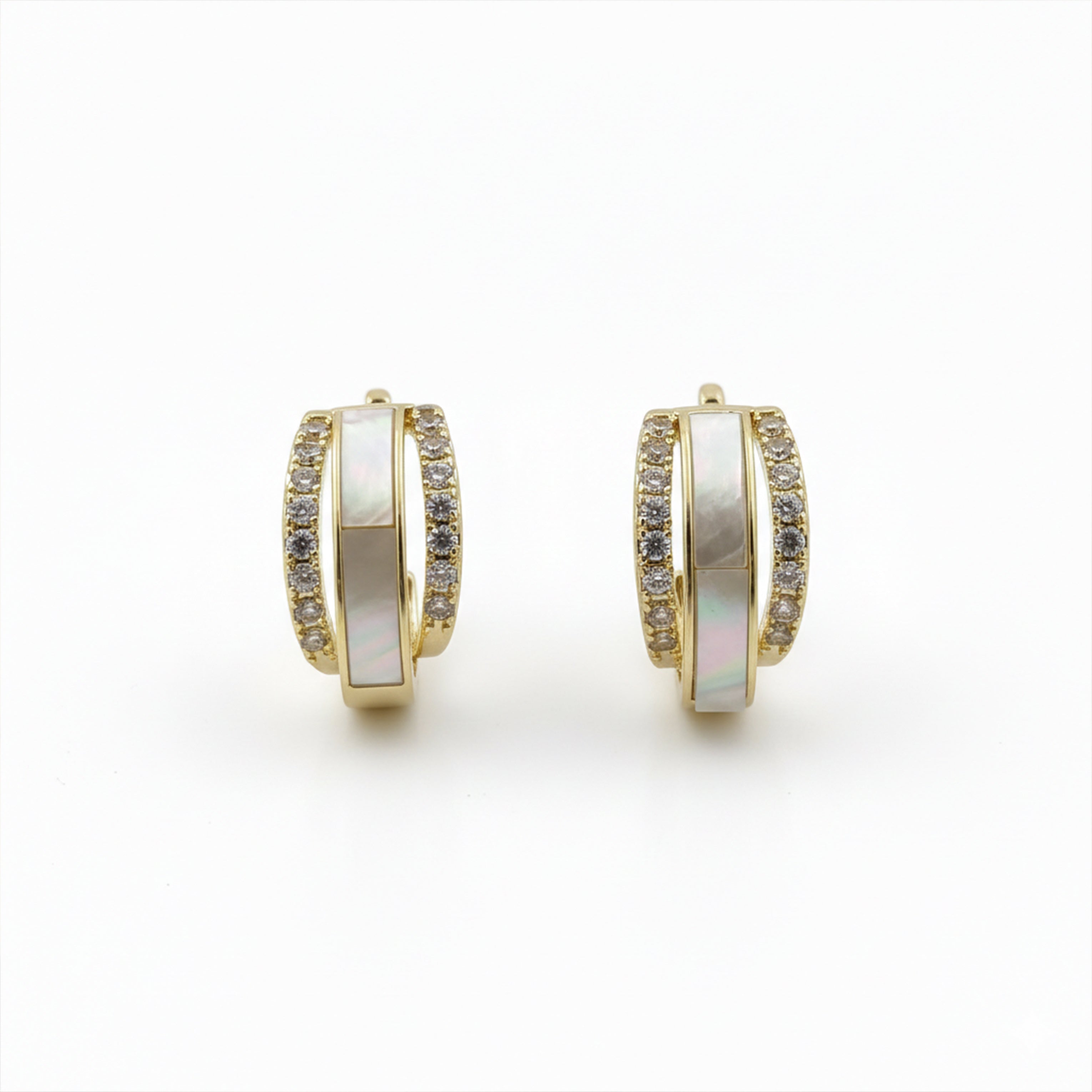 Gold Mother-of-Pearl Crystal Hoop Hoop Earrings for women - Finora Jewels