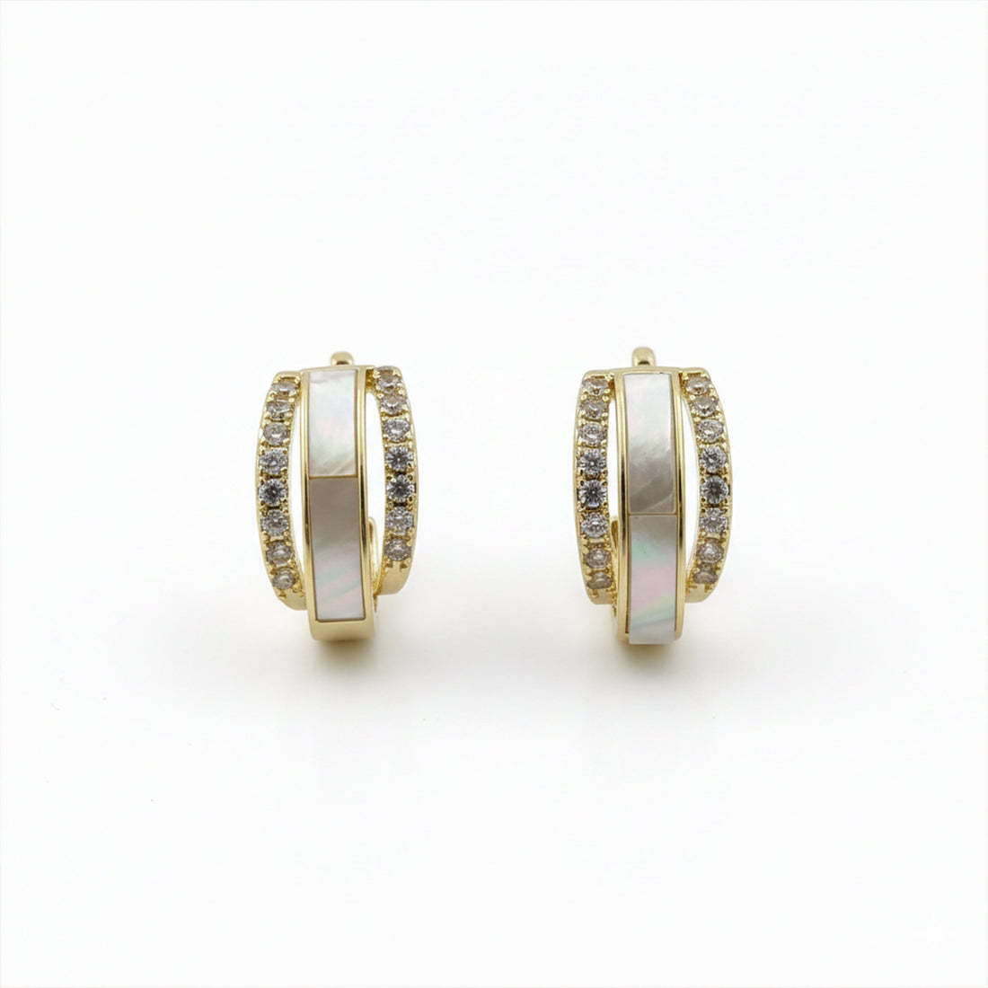 Gold Mother-of-Pearl Crystal Hoop Hoop Earrings for women - Finora Jewels