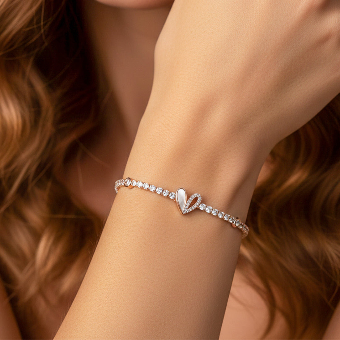 Pearl Drop Tennis Bracelet for women in Rose Gold - Finora Jewels