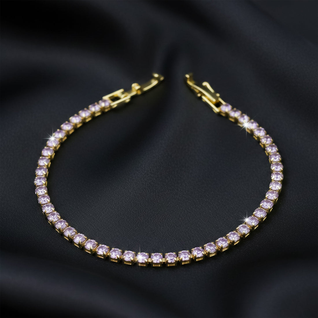 Gold-Toned Lilac Cubic Zirconia Line Kangan GWB -55