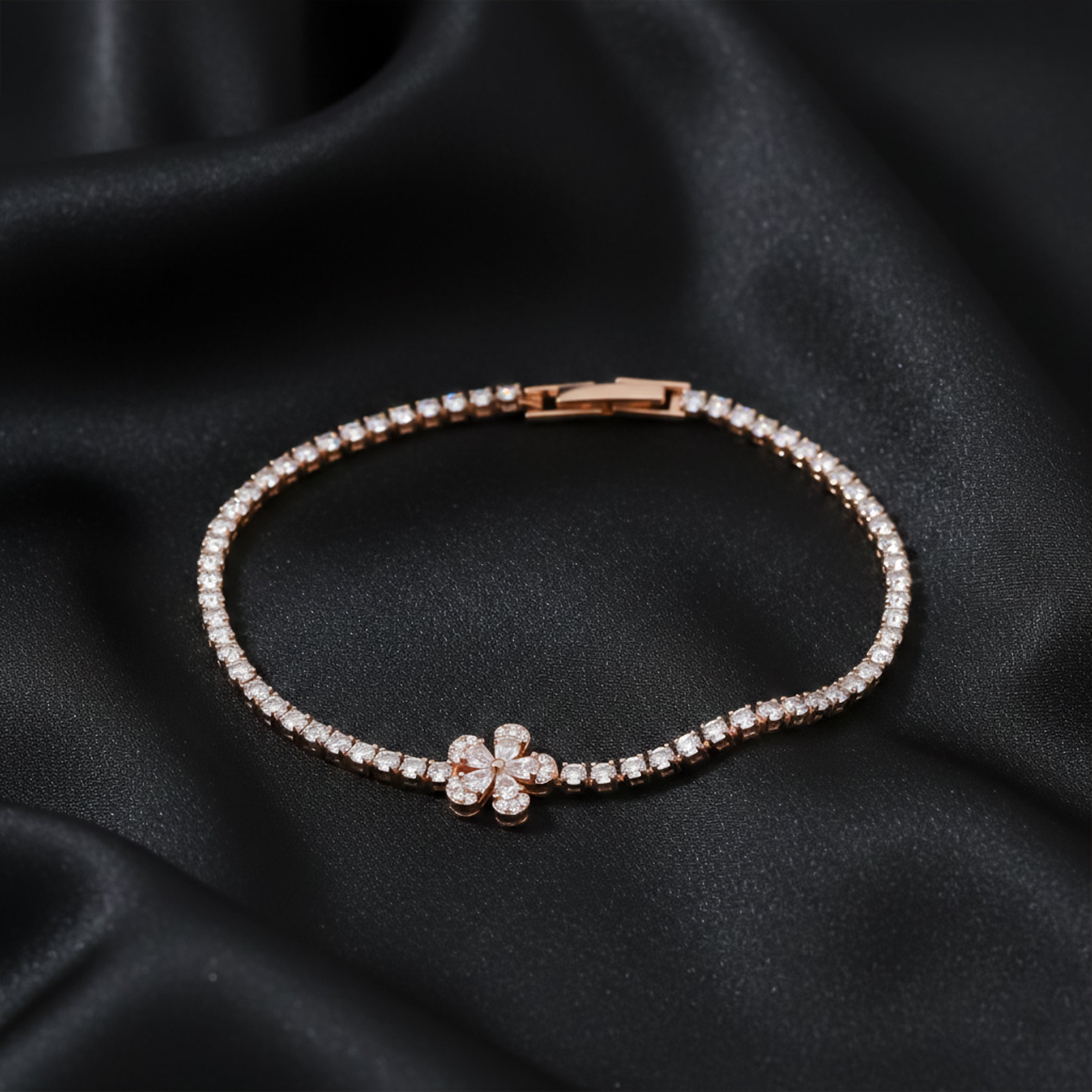 Rose Gold Floral Tennis Earrings for women - Finora Jewels
