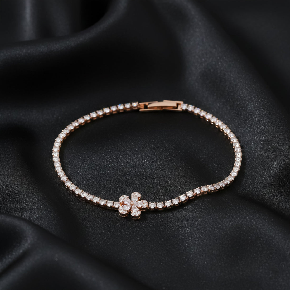 Rose Gold Floral Tennis Earrings for women - Finora Jewels
