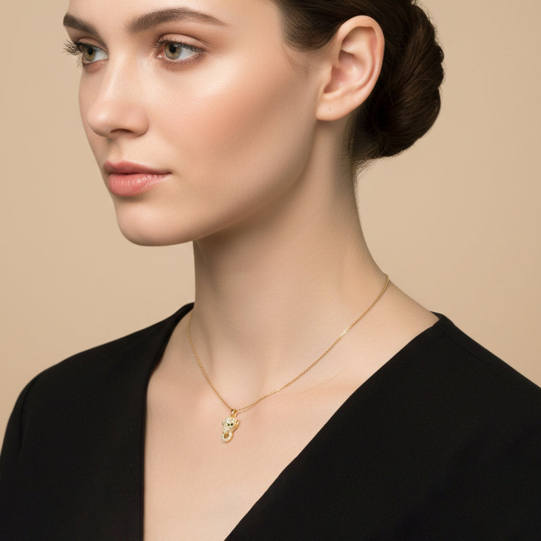 Gold Panther Zirconia Locket Link Set GWN -81