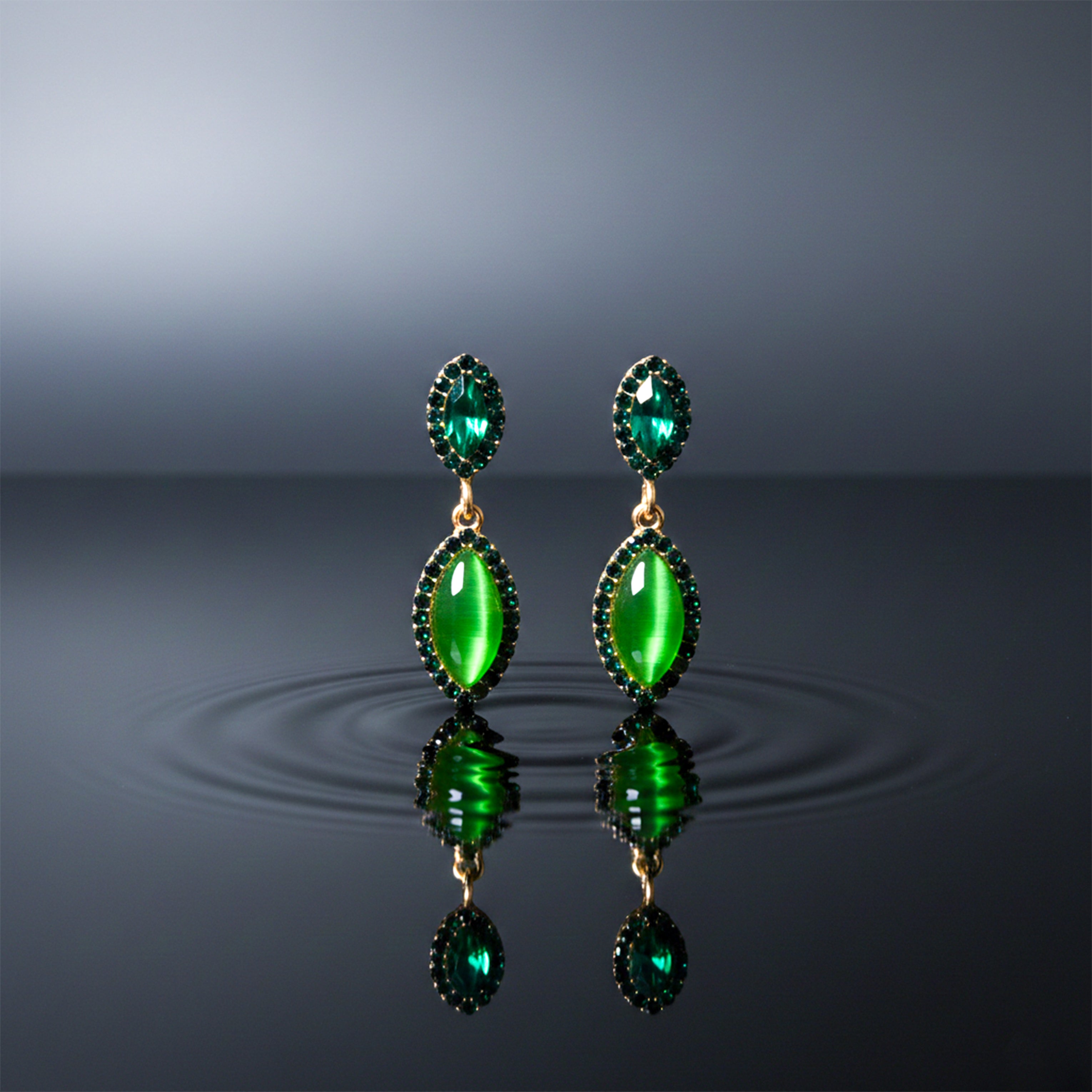 Emerald Green CrystaL Drop Earrings for women in Gold - Finora Jewels