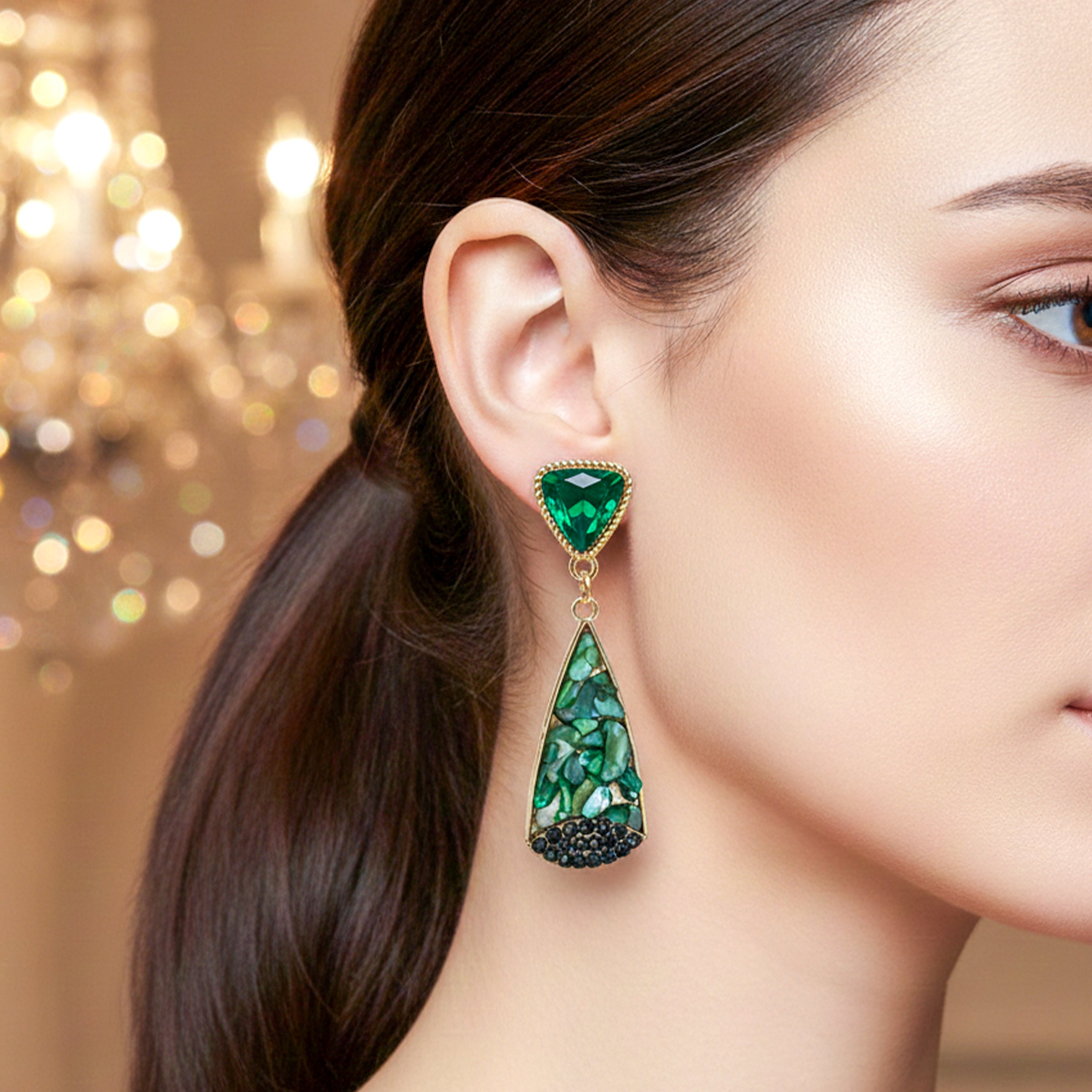 Verde Mosaic Dangle Ear Studs GWE -242