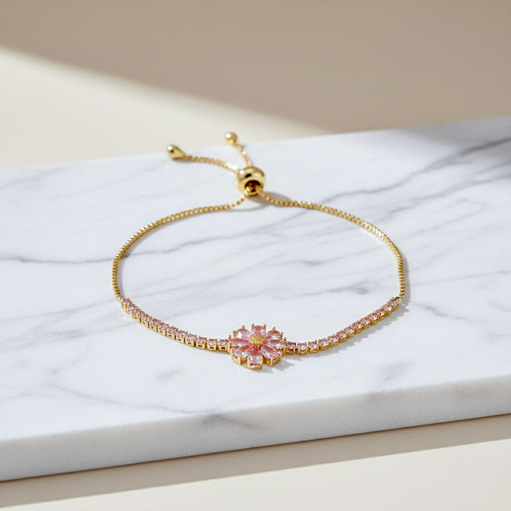 Gold Plated Pink Floral Bracelet