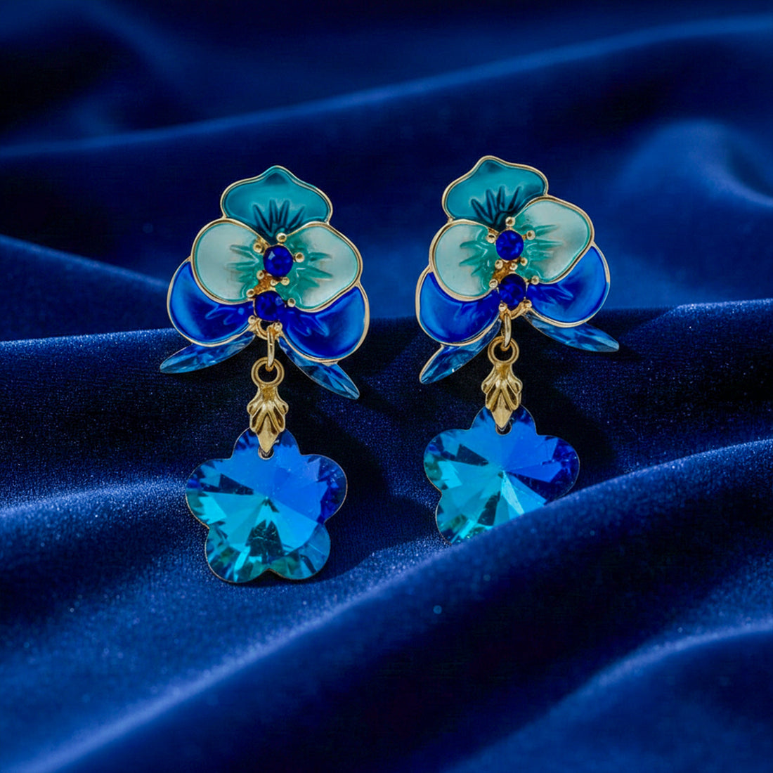 Gold Ocean Bloom Drop Earrings for women - Finora Jewels
