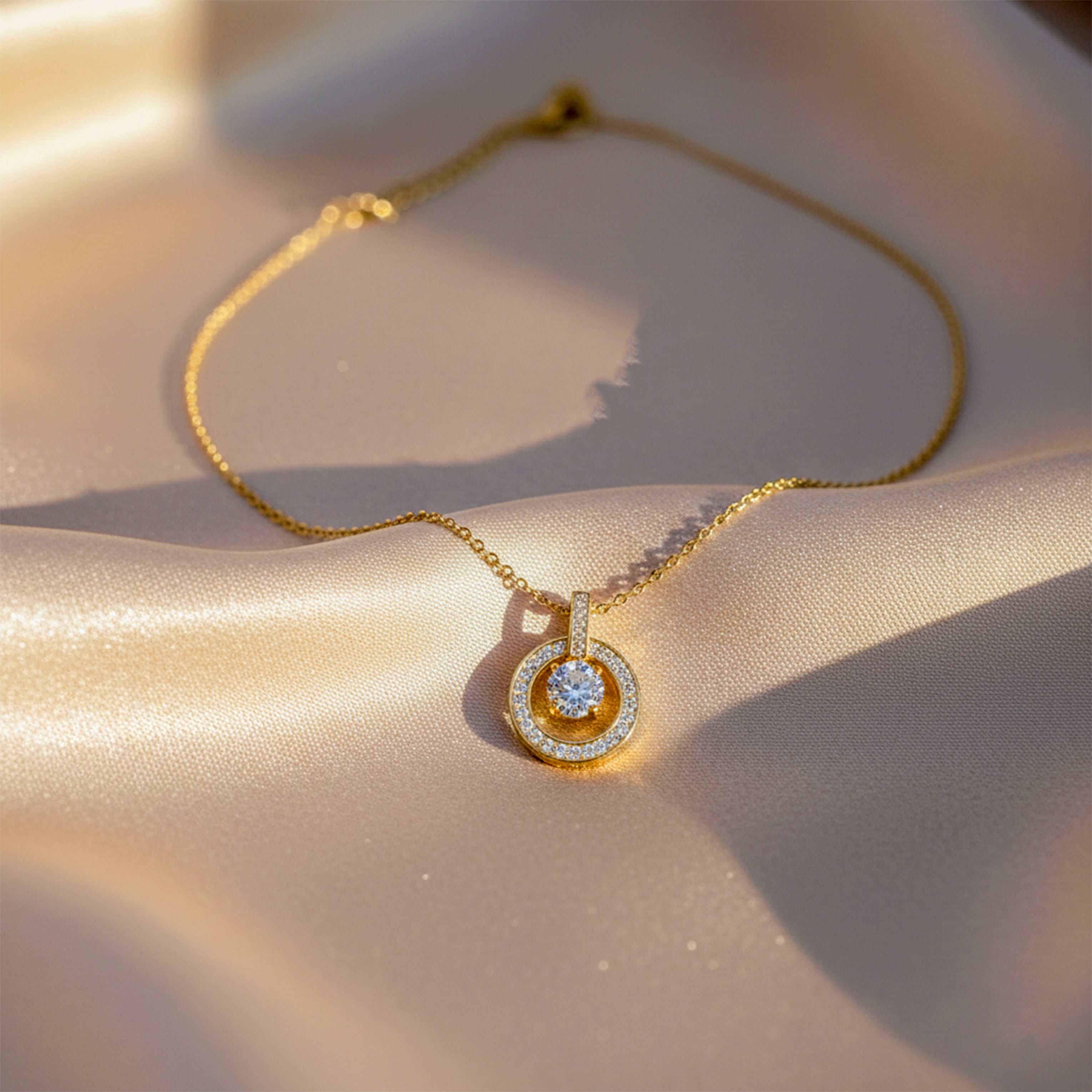 Classic Round Halo CZ Necklace for women in Gold - Finora Jewels
