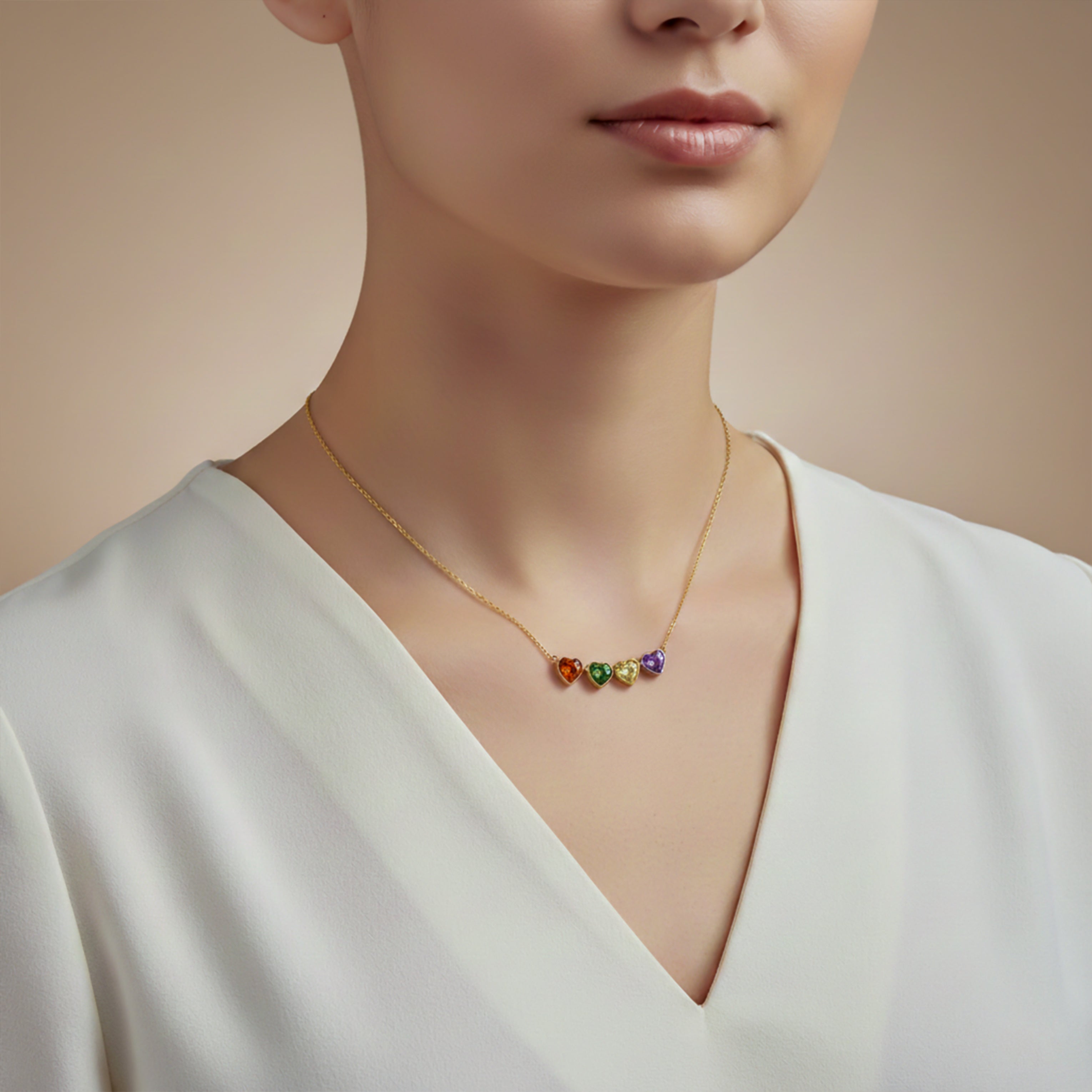 Multicolor Heart Clover Necklace for women in Gold - Finora Jewels