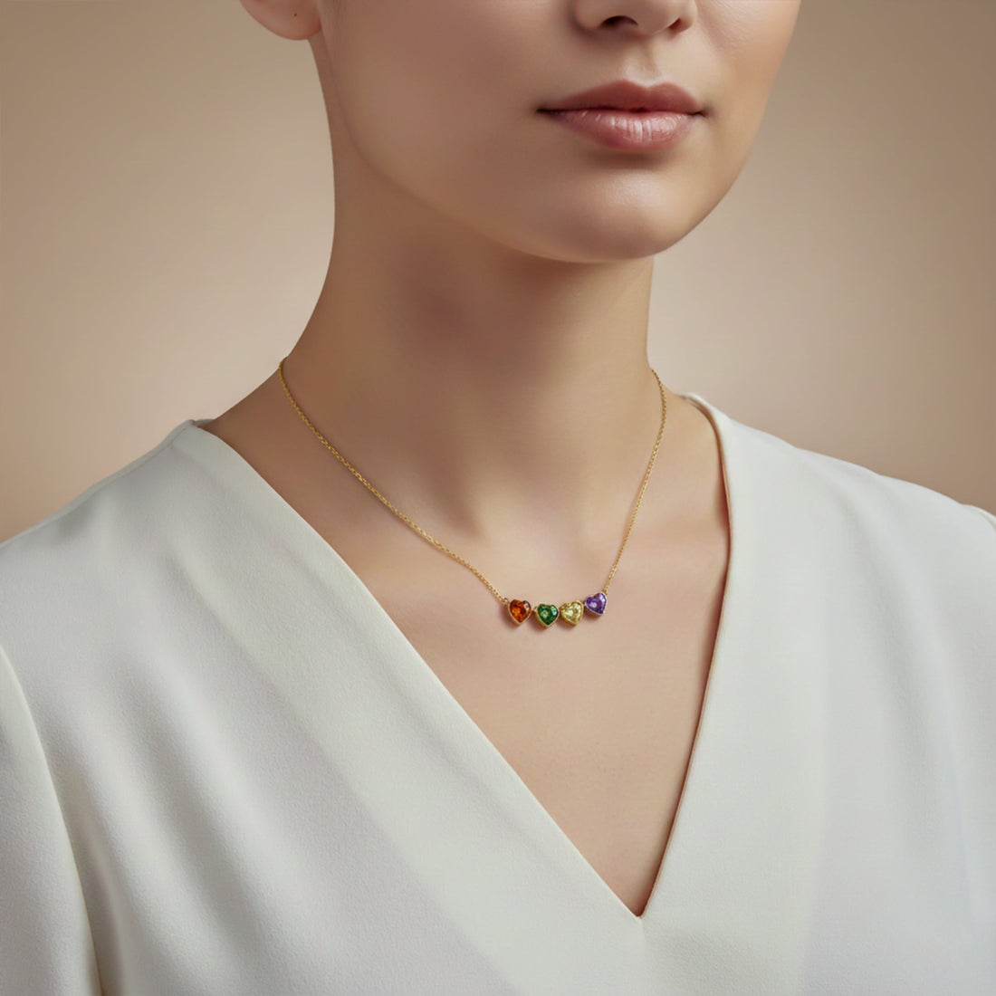 Multicolor Heart Clover Necklace for women in Gold - Finora Jewels