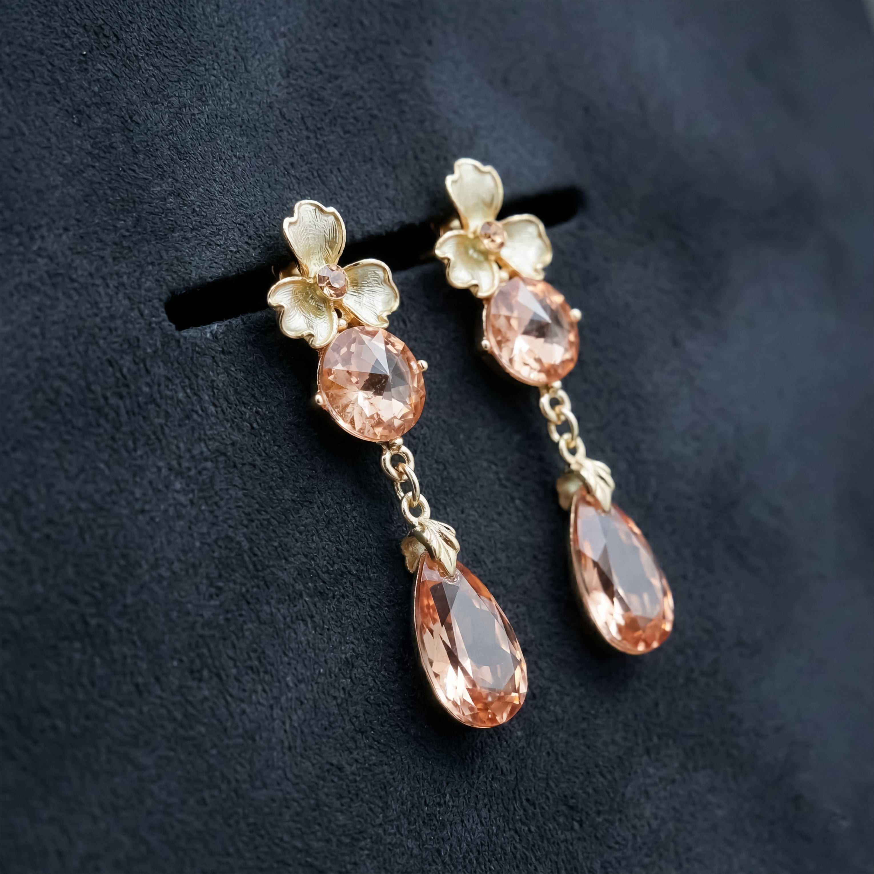 Peach Crystal Stud Earrings for women in Gold - Finora Jewels