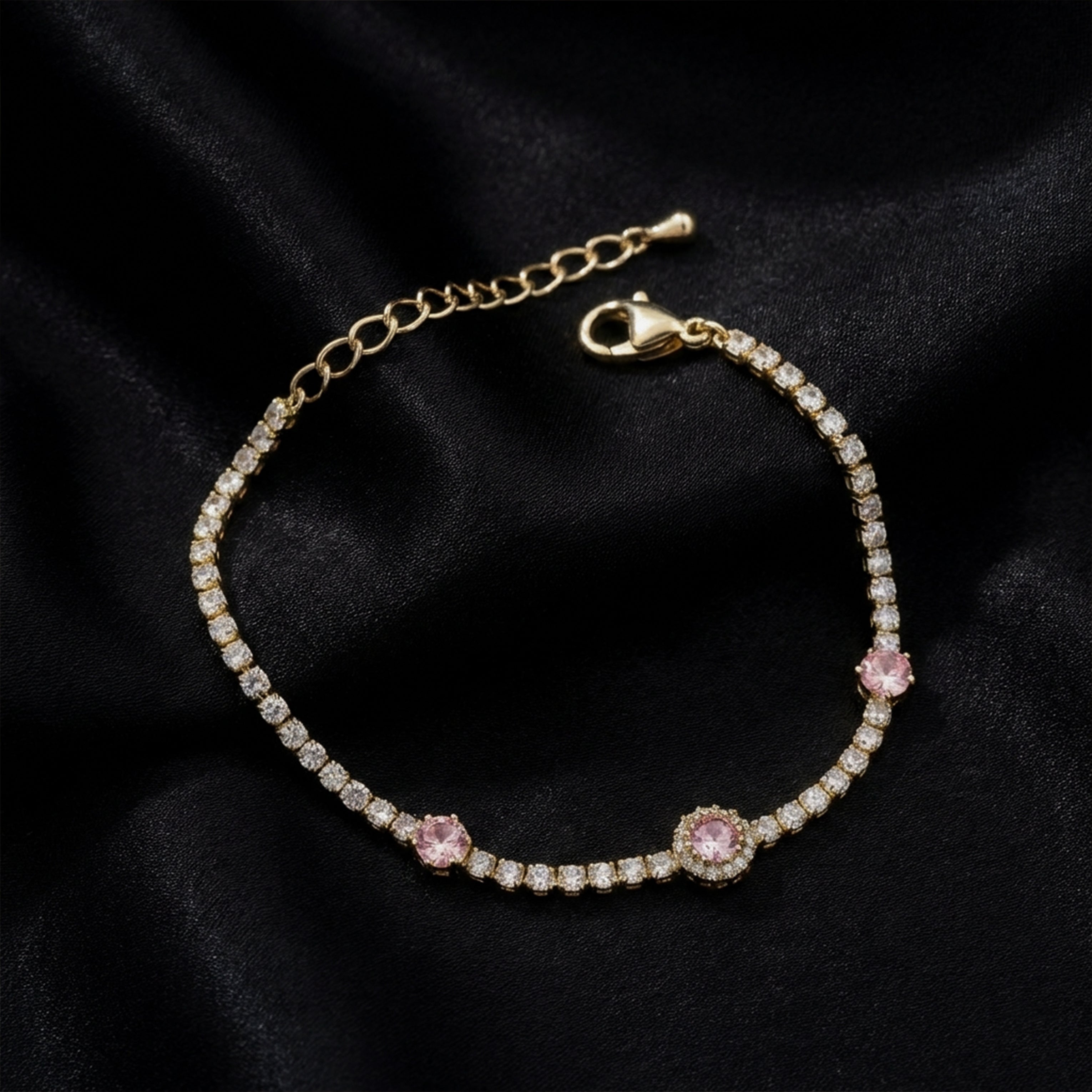 Gold Pink Halo Tennis Bracelet for women - Finora Jewels