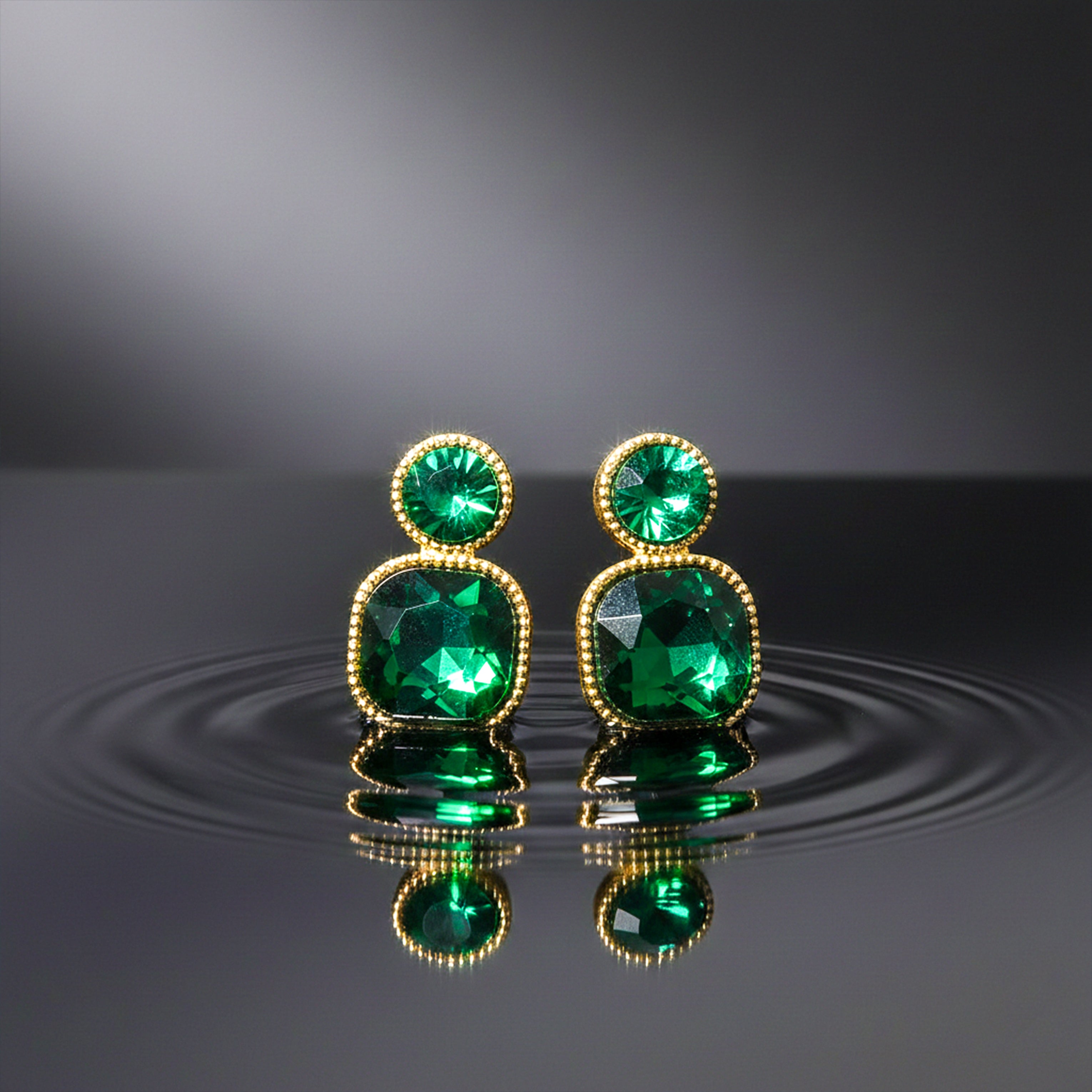 Gold Emerald Square Stud Earrings for women - Finora Jewels
