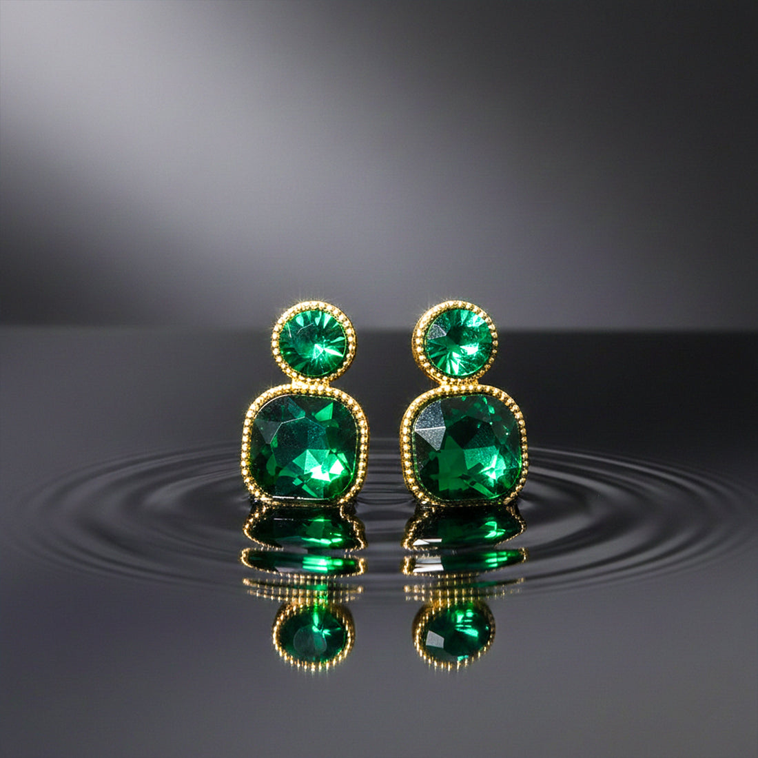 Gold Emerald Square Stud Earrings for women - Finora Jewels