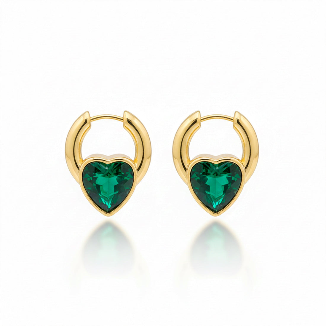 Women Hoop Earrings Emerald Heart Hoop Gold jewellery - Finora Jewels