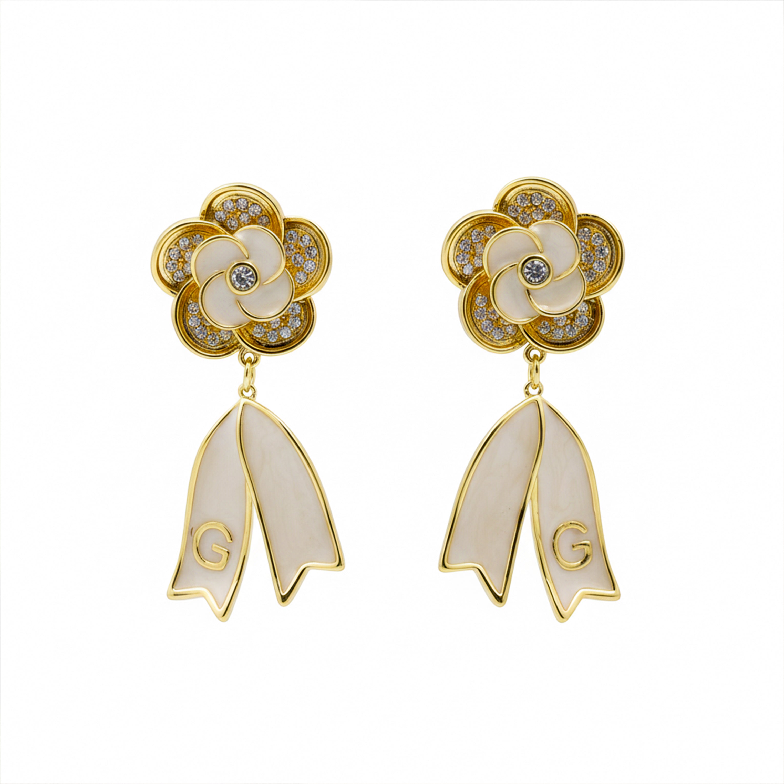 Gold Pearl & Crystal Drop Drop Earrings for women - Finora Jewels