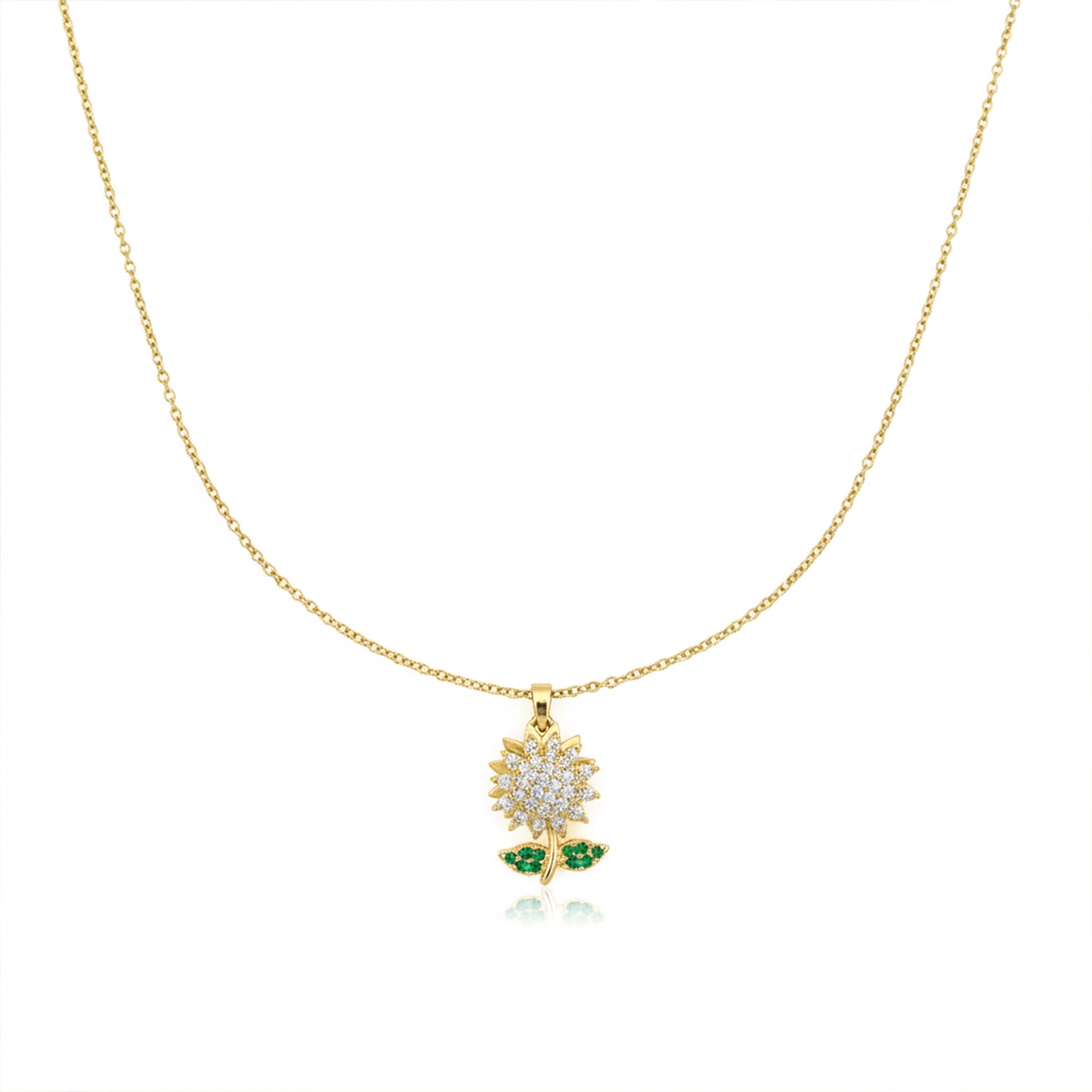 Women Necklace Olden Bloom Floral with Green Leaf Accents Gold jewellery - Finora Jewels