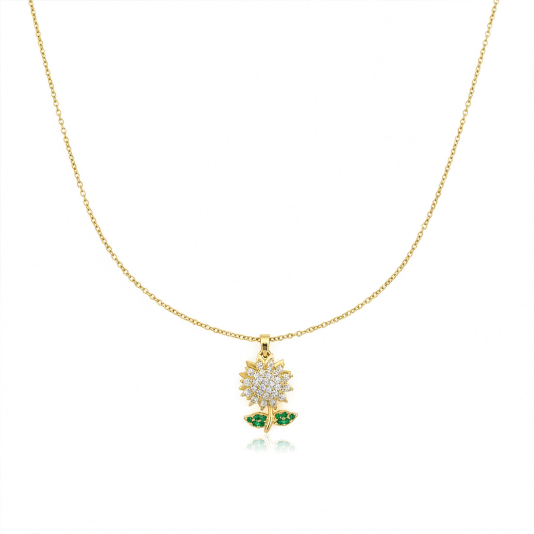 Women Necklace Olden Bloom Floral with Green Leaf Accents Gold jewellery - Finora Jewels