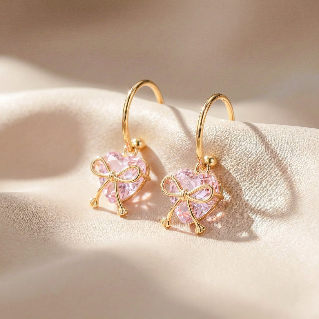 Gold Heart Bow Hoop Hoop Earrings for women - Finora Jewels