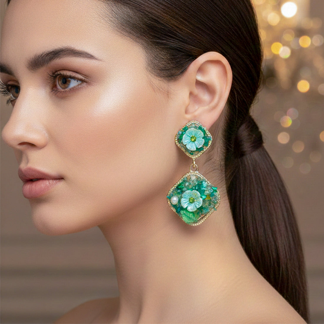 Bloom Gold Dangle Ear Studs GWE -191