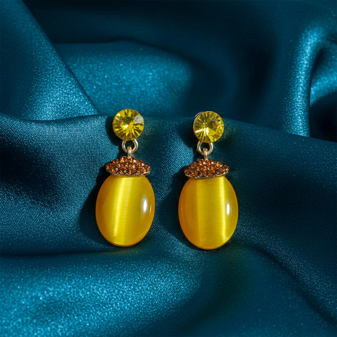 Mustard Yellow Stud Earrings for women in Gold - Finora Jewels