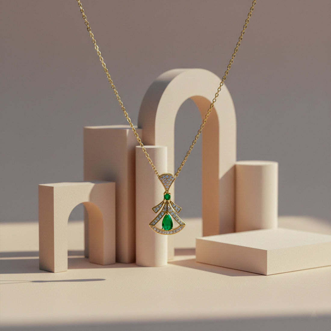 Gold Emerald Drop Designer Necklace for women - Finora Jewels