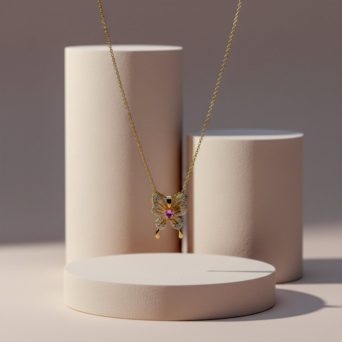 Gold Pink Butterfly Necklace for women - Finora Jewels