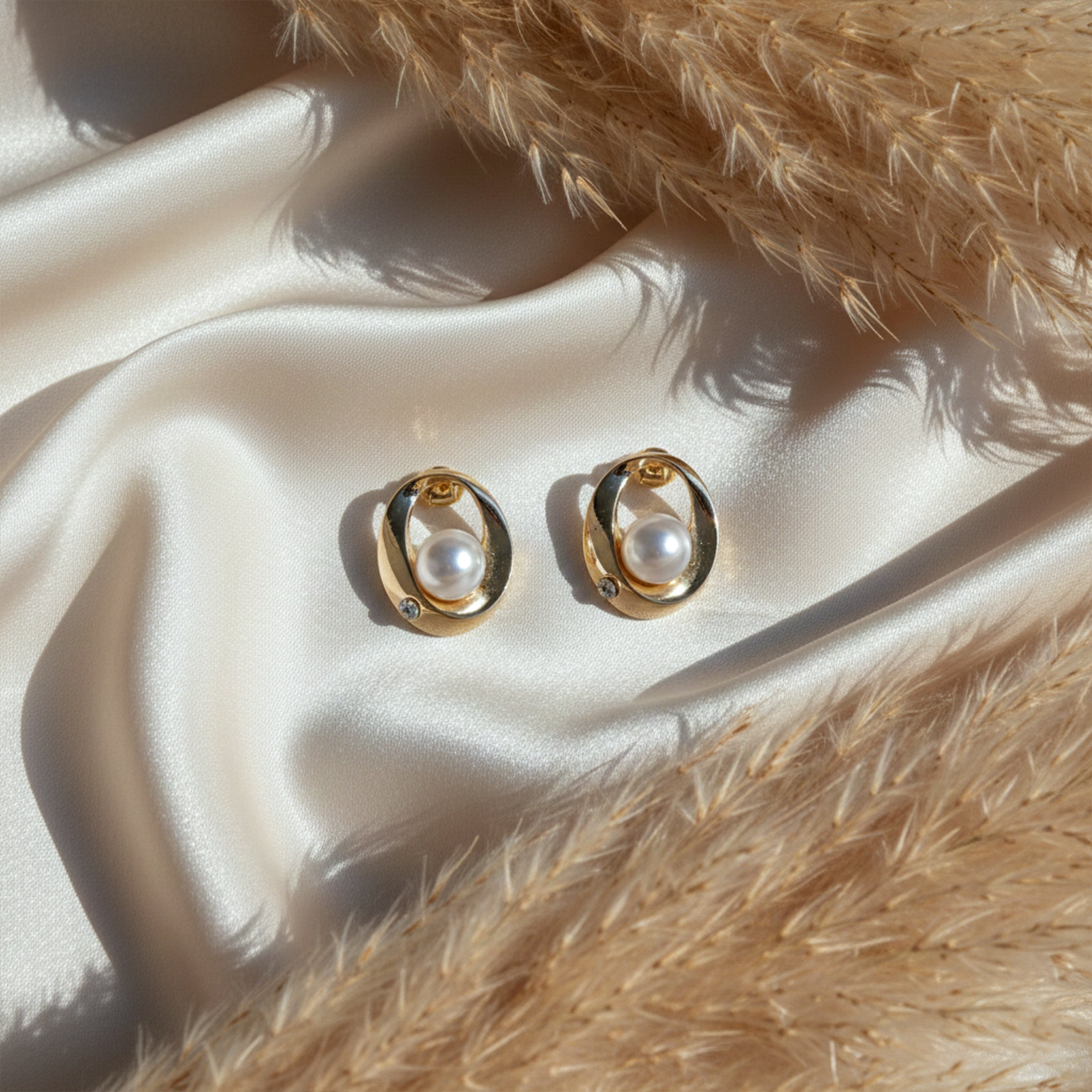 Luna Pearl Orbit Stud Earrings for women in Gold - Finora Jewels