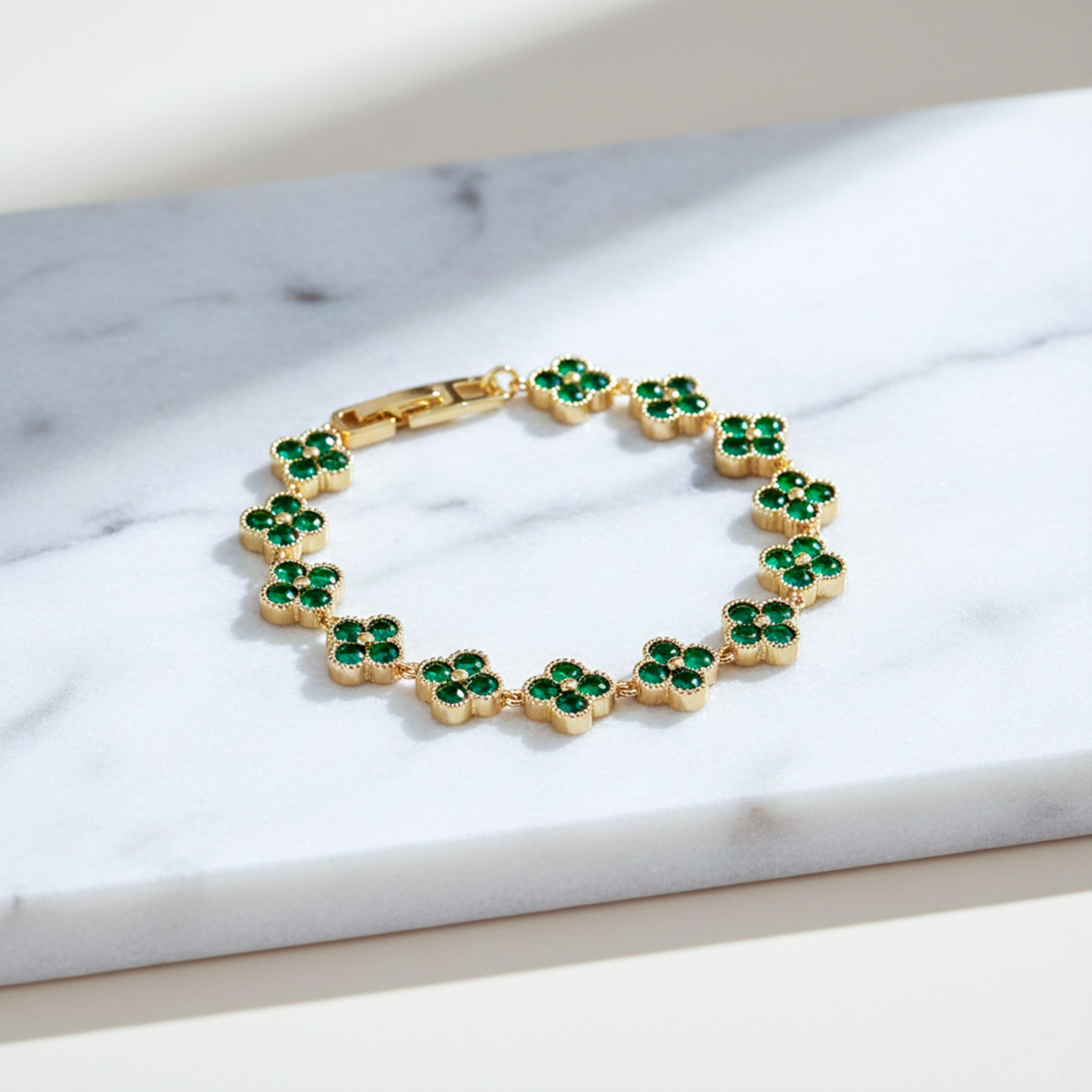 Gold Emerald Clover Bracelet for women - Finora Jewels
