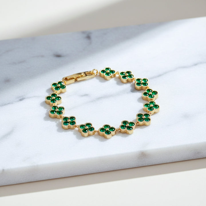 Emerald Clover Gold Plated Bracelet