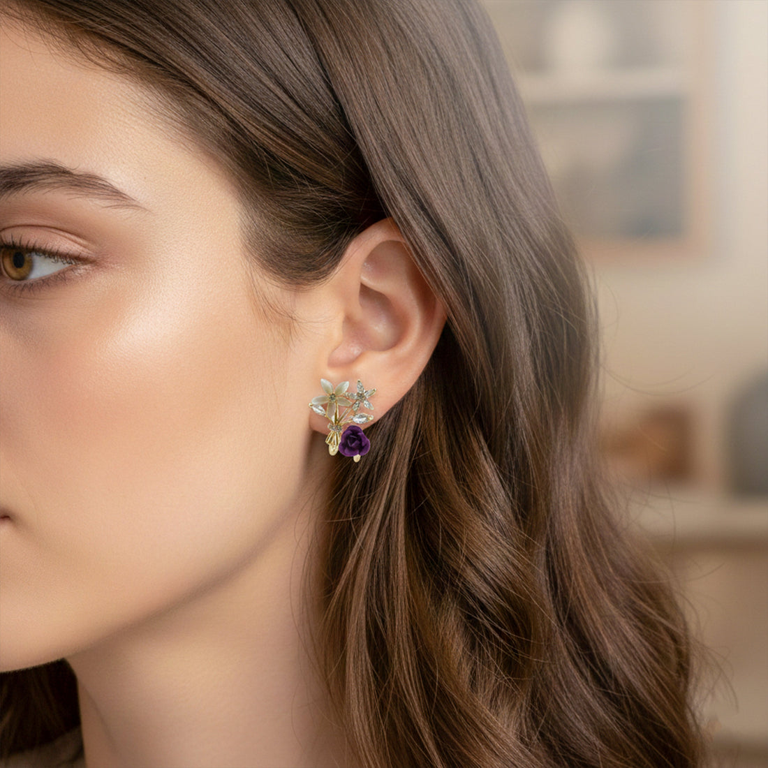 Crystal Stud Stud Earrings for women in Gold - Finora Jewels
