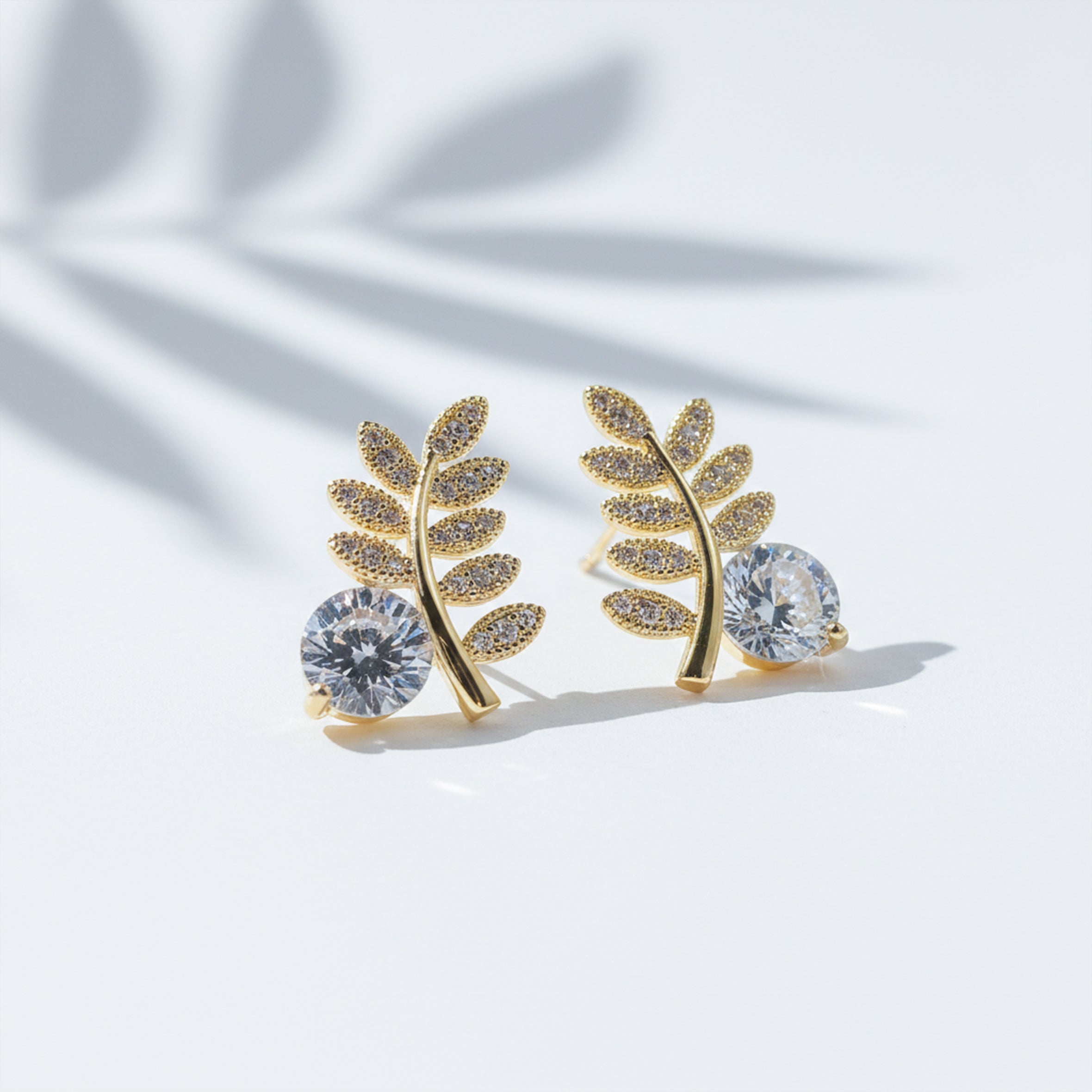 Gold-Toned Fern Sparkle Studs GWE -103