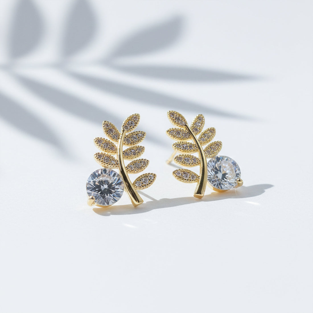 Gold-Toned Fern Sparkle Studs GWE -103