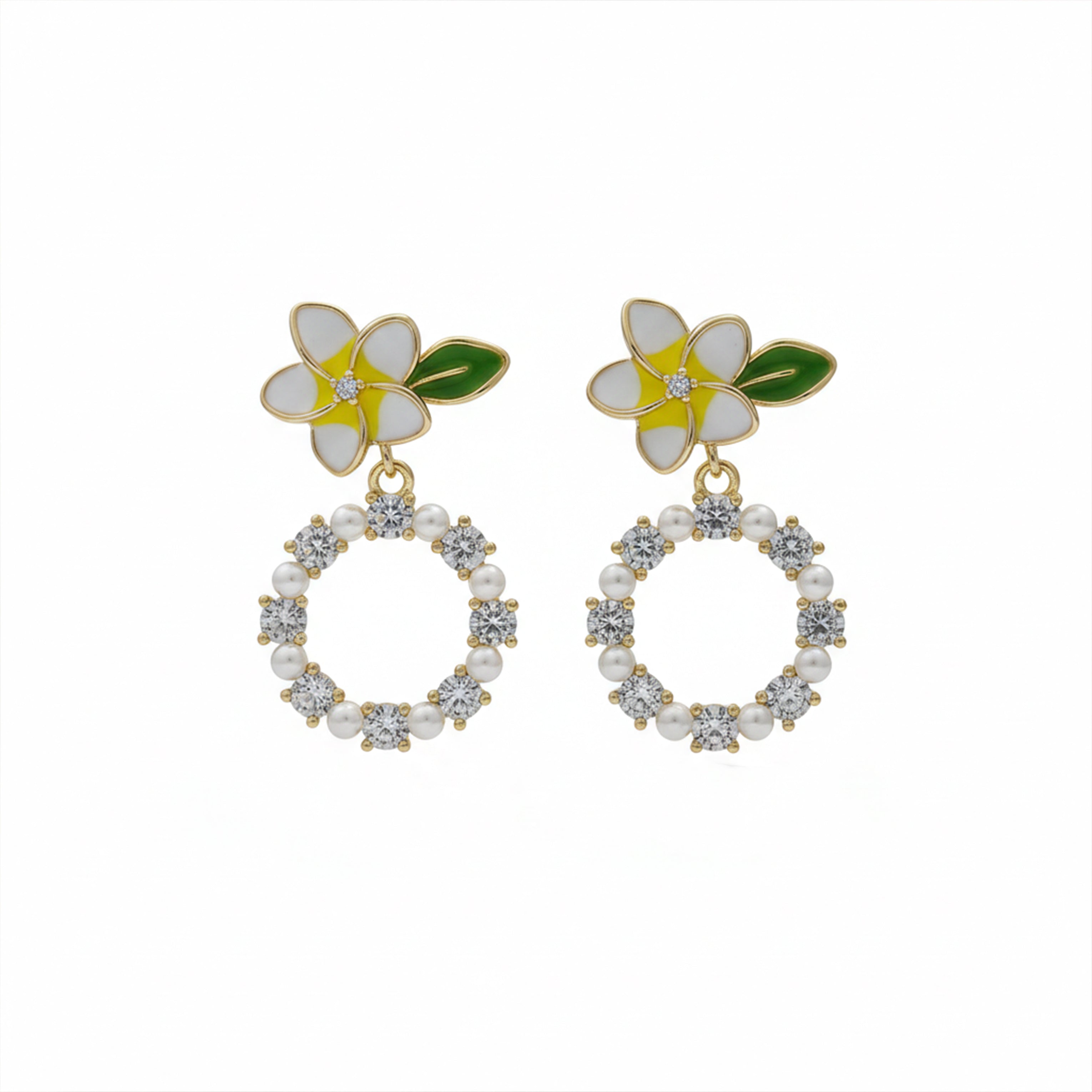 Bloom & Cubic Zirconia Hoop Dangle Ear Studs GWE -133