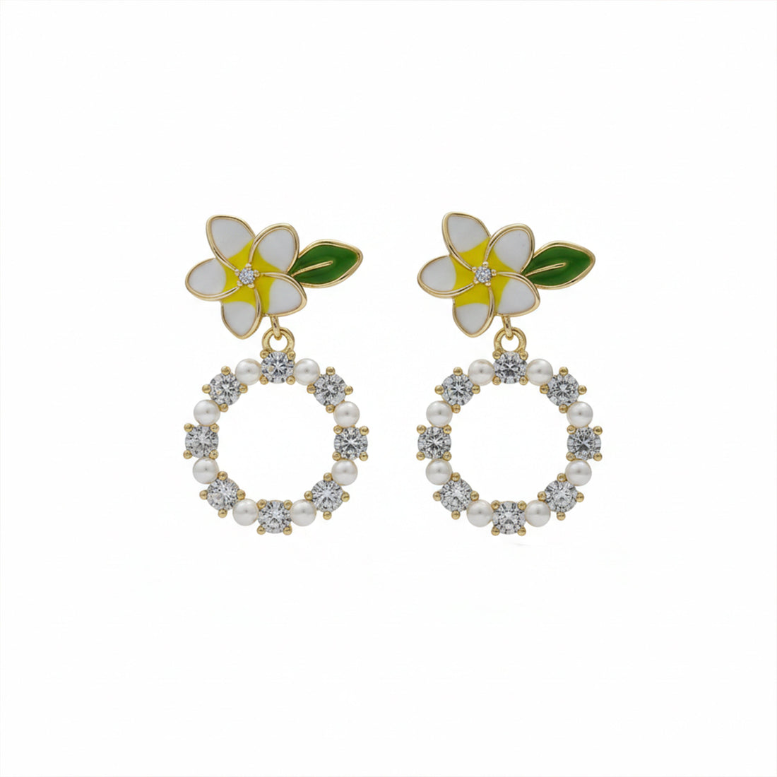 Bloom & Cubic Zirconia Hoop Dangle Ear Studs GWE -133