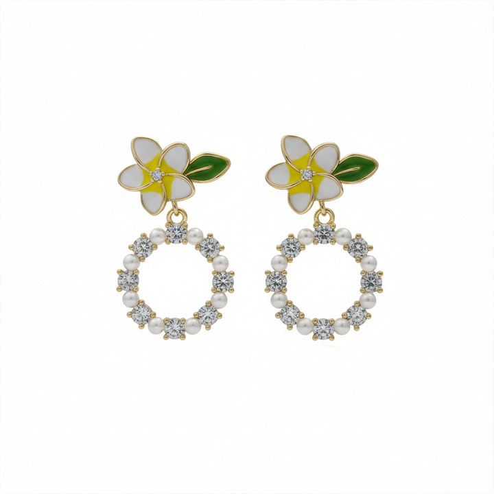 Bloom & Cubic Zirconia Hoop Dangle Ear Studs GWE -133