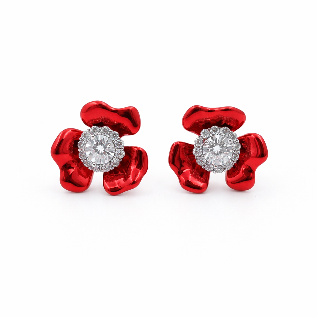 Ruby Bloom Crystal Stud Stud Earrings for women in Gold - Finora Jewels