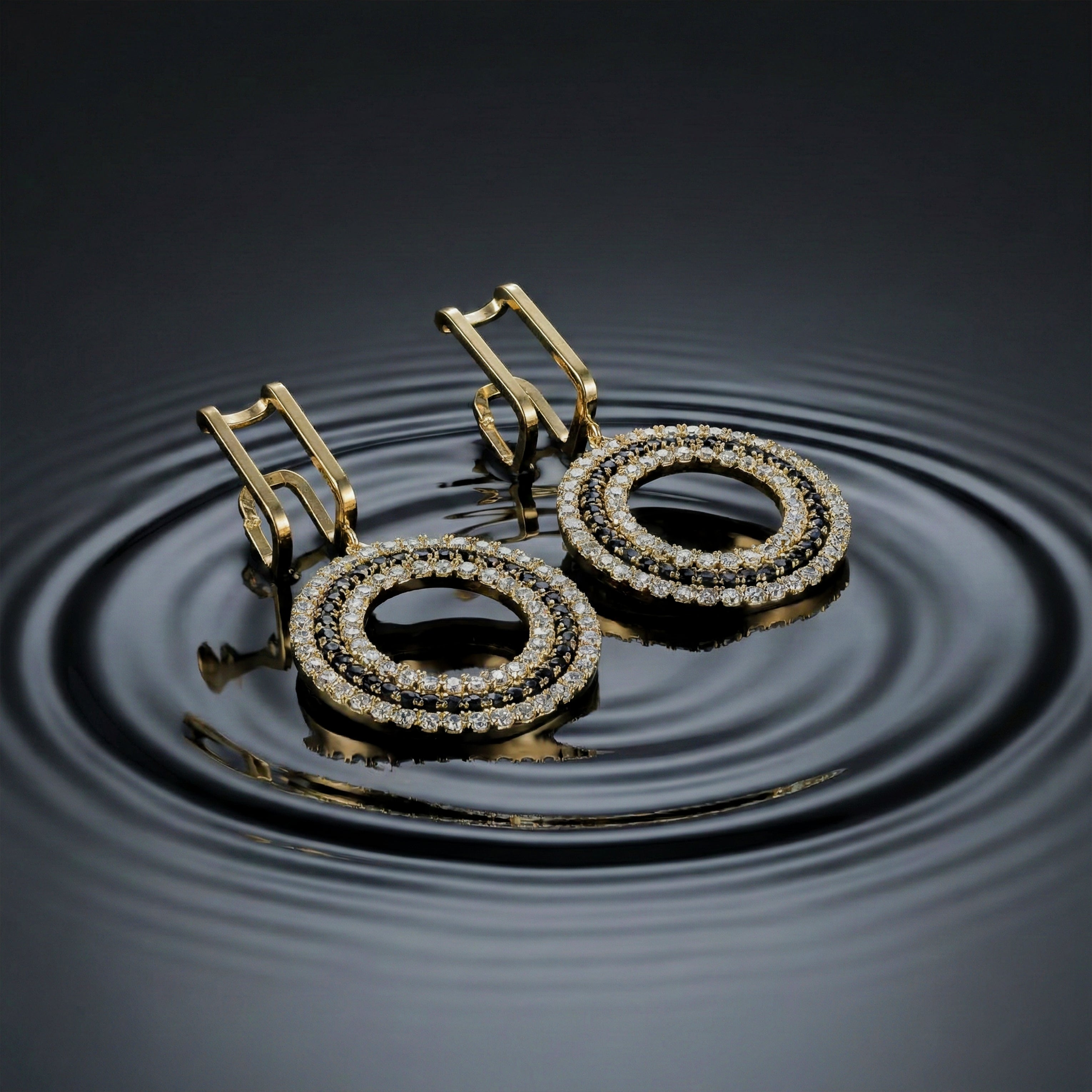 Regal Noir Cubic Zirconia Dangle Ear Studs GWE -162