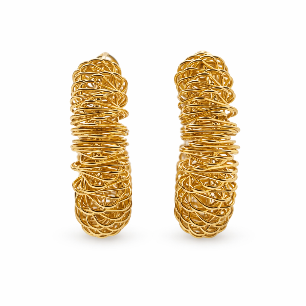 Gold Twisted Textured Hoop Hoop Earrings for women - Finora Jewels