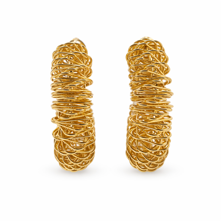 Coiled Gold Embossed Hoop Ear Studs GWE -74