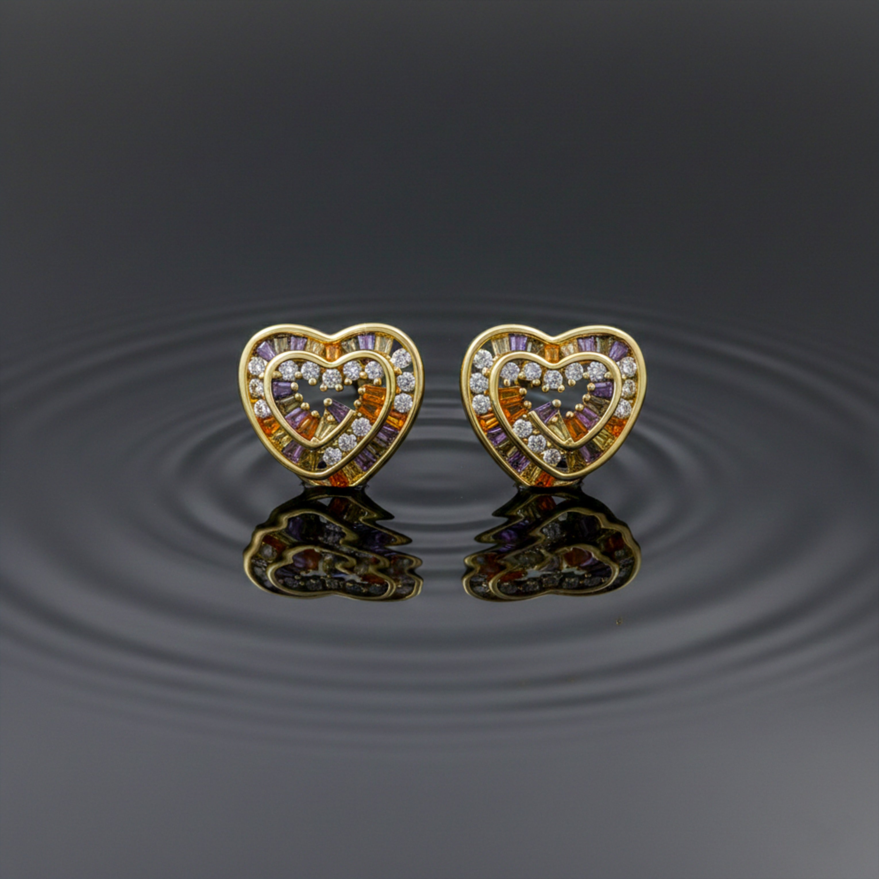 Multicolo Heart Stud Stud Earrings for women in Gold - Finora Jewels