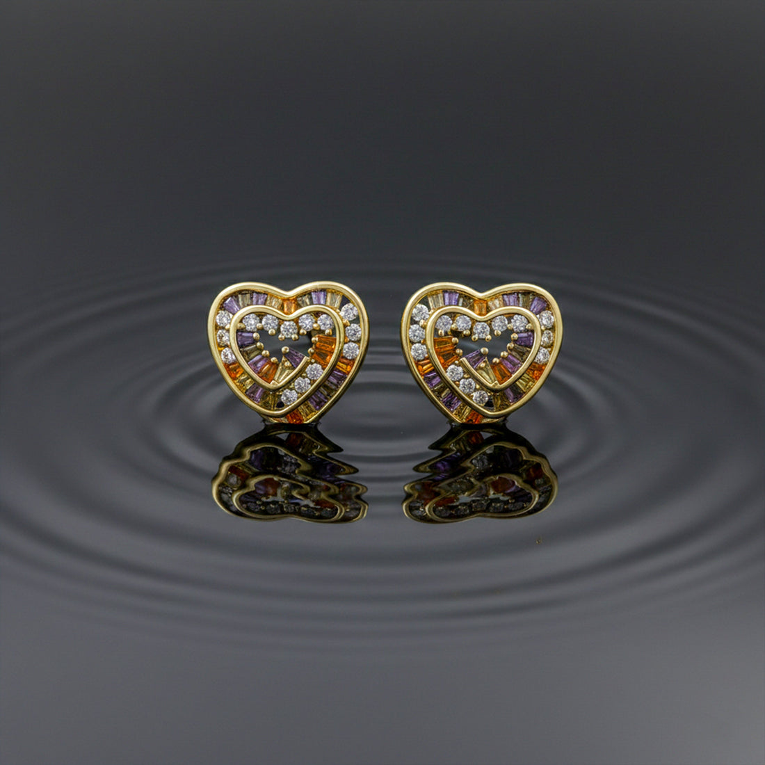 Multicolo Heart Stud Stud Earrings for women in Gold - Finora Jewels