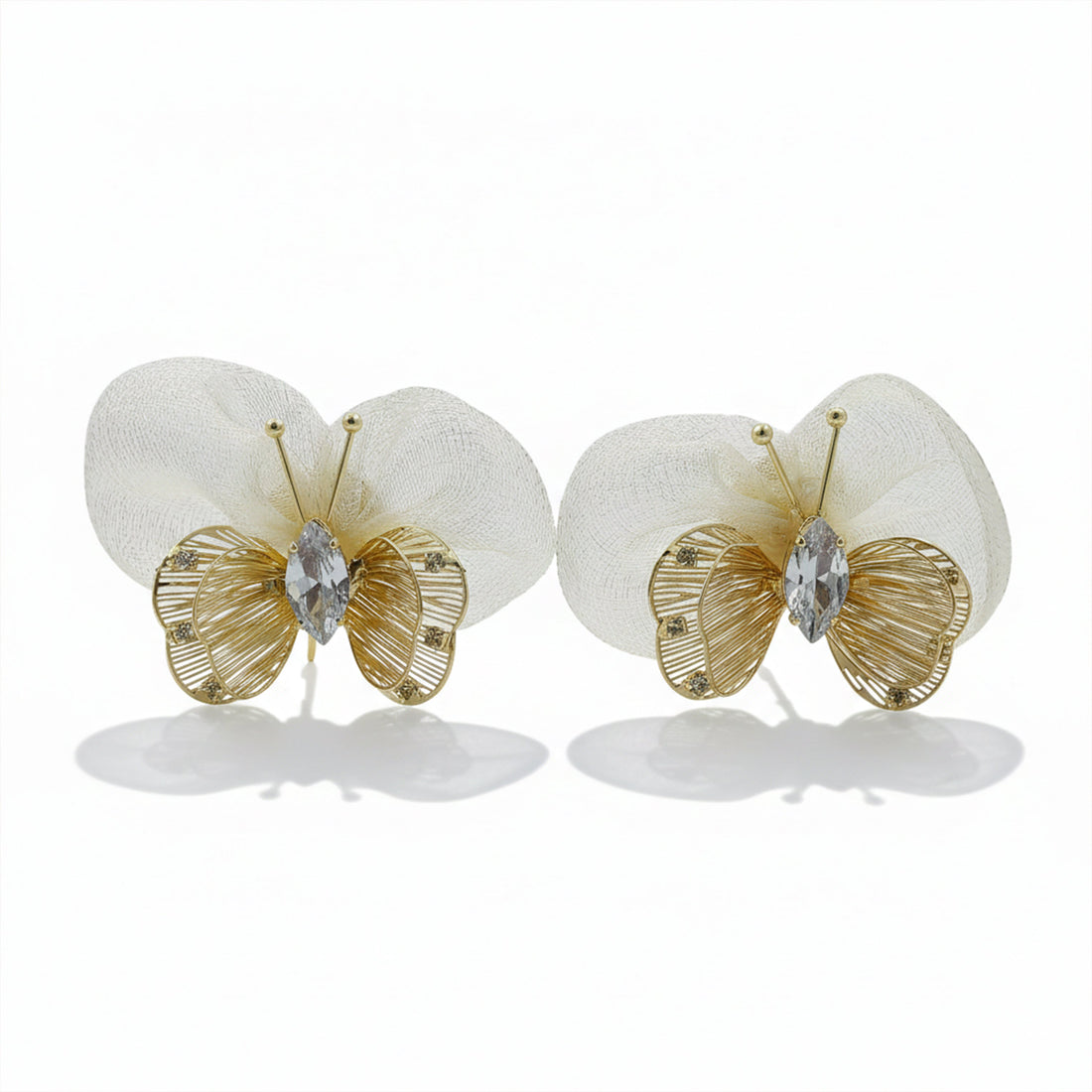 Butterfly Mesh Stud with Crystal Accent Stud Earrings for women in Gold - Finora Jewels