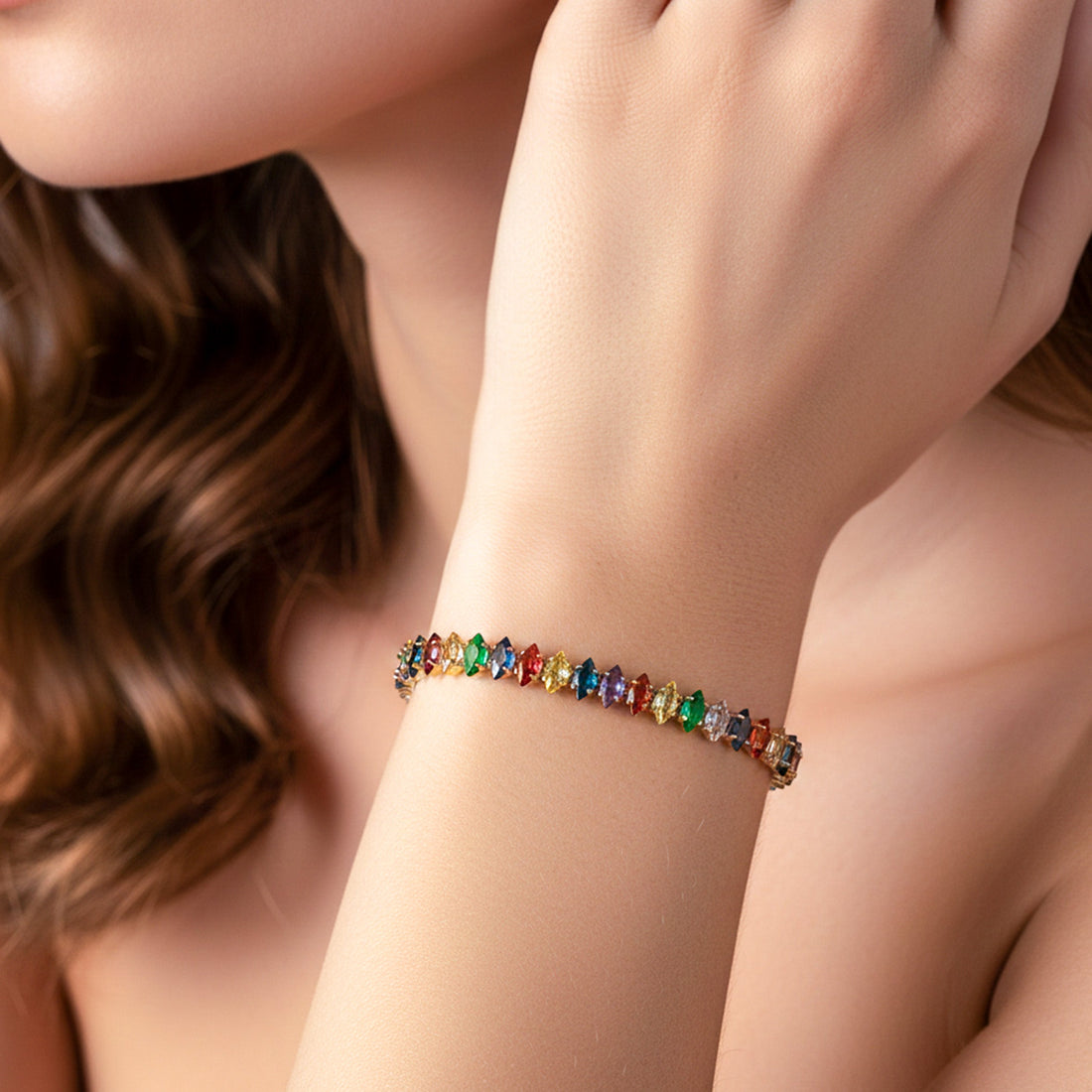Gold Rainbow Marquise Tennis Bracelet for women - Finora Jewels